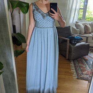 Dusty Blue Adrianna Papell Beaded Bridesmaid Dress
